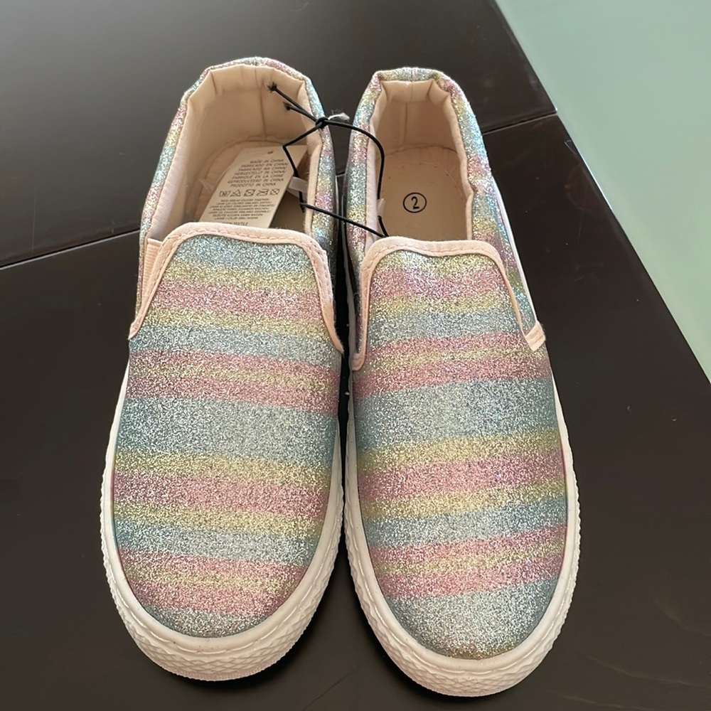 Kids Multi Color Glitter Slip On Sneakers